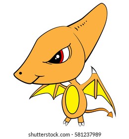 Illustration of Cute Cartoon of Angry Brown Baby Pterodactyl Dinosaur. No Shadow Color/Tone. Vector EPS8.
