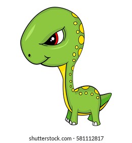 Illustration of Cute Cartoon of Angry Green Baby Brontosaurus Dinosaur. With Shadow/Tone. Vector EPS8 .
