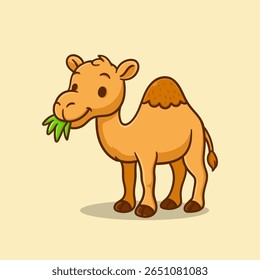 illustration of cute cartoon animal camel eating grass