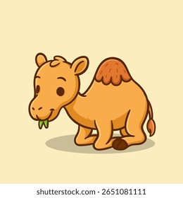 illustration of cute cartoon animal camel eating