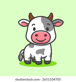 illustration of cute cartoon animal cow with smile face