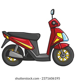 Illustration of cute cartoon of automatic motorbike.