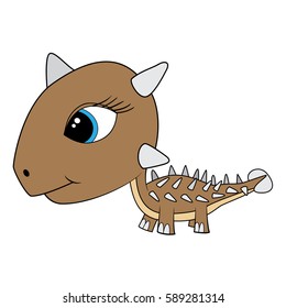 Illustration of Cute Cartoon Baby Ankylosaurus Dinosaur. Vector EPS 8.
