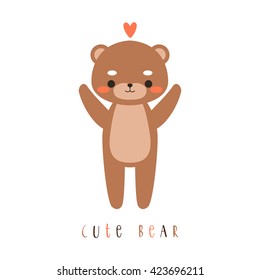 illustration of cute cartoon baby bear on white background. can be used like sticker or for birthday cards and party invitations