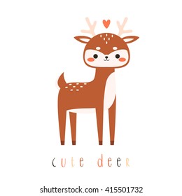 illustration of cute cartoon baby deer on white background. can be used like sticker or for birthday cards and party invitations