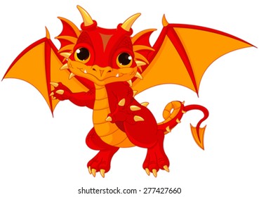 Illustration of cute cartoon baby dragon 