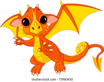 Illustration of Cute Cartoon baby dragon flaying