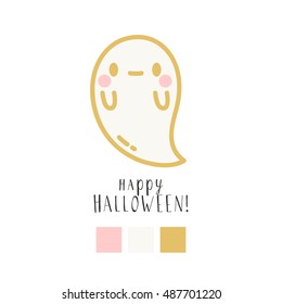 illustration of cute cartoon baby ghost with happy halloween text message. can be used like template for pins brooch and stickers