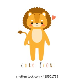 illustration of cute cartoon baby lion on white background. can be used like sticker or for birthday cards and party invitations