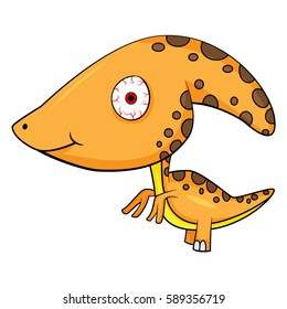 Illustration of Cute Cartoon Baby Parasaurolophus Dinosaur. With Shadow Color. Vector EPS 8.
