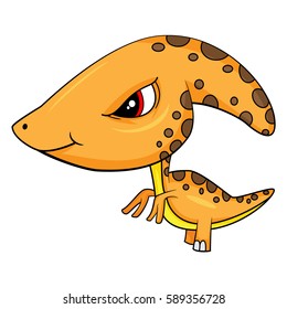 Illustration of Cute Cartoon Baby Parasaurolophus Dinosaur. With Shadow Color. Vector EPS 8.
