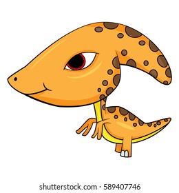 Illustration of Cute Cartoon Baby Parasaurolophus Dinosaur. With Shadow Color/Tone. Vector EPS 8.
