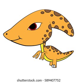 Illustration of Cute Cartoon Baby Parasaurolophus Dinosaur. Vector EPS 8.
