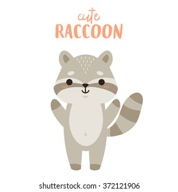 illustration of cute cartoon baby raccoon on white background. can be used for greeting cards or birthday invitations