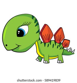 Illustration of Cute Cartoon Baby Stegosaurus Dinosaur. Vector EPS 8.
