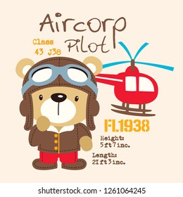 illustration of cute cartoon bear pilot