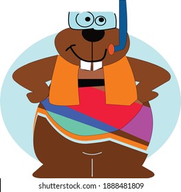 illustration of a cute cartoon bear smiling with a diver, perfect for children's t-shirt designs, comic drawings, etc.