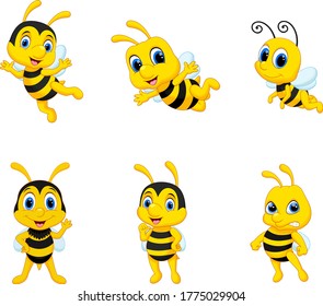 Illustration of cute cartoon bee collection