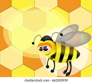  Illustration of a cute cartoon bee. Honey label with bee. Advertisement with space for text.