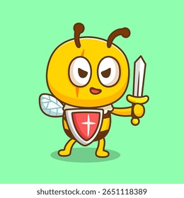 illustration of cute cartoon bee with sword