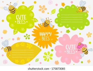 illustration cute cartoon bees, set frame