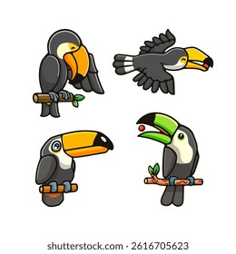 illustration cute cartoon bird hornbill on white background