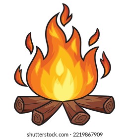Illustration of cute cartoon of bonfire.