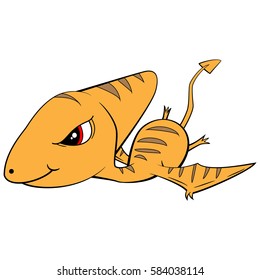 Illustration of Cute Cartoon of Brown Angry Baby Pterodactyl Dinosaur Flying. No Shadow Color/Tone.  Vector EPS 8.
