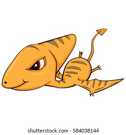 Illustration Of Cute Cartoon Of Brown Angry Baby Pterodactyl Dinosaur Flying. With Shadow Color/Tone.  Vector EPS 8.
