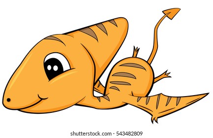 Illustration of Cute Cartoon of Brown Baby Pterodactyl Dinosaur Flying. Vector EPS 8.