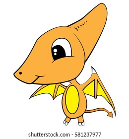 Illustration of Cute Cartoon of Brown Baby Pterodactyl Dinosaur. No Shadow Color/tone. Vector EPS8.
