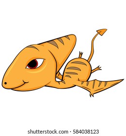 Illustration of Cute Cartoon of Brown Evil Baby Pterodactyl Dinosaur Flying. With Shadow Color/Tone. Vector EPS 8.
