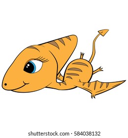 Illustration of Cute Cartoon of Brown Female Baby Pterodactyl Dinosaur Flying. No Shadow Color/Tone. Vector EPS 8.
