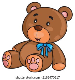 Illustration of cute cartoon of brown teddy bear with ribbon.