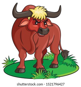 Illustration of cute cartoon bull.