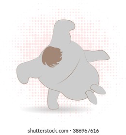 Illustration of cute cartoon bunnies dancing. Vector flat  illustration rabbit dancing, fashion animal illustration, cute hipster bunny boy and  girl, character design for apparel.
For print, party