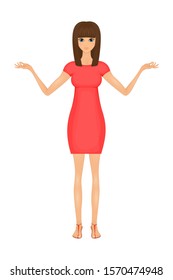 illustration of cute cartoon business woman in a red dress.