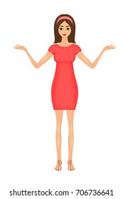 illustration of cute cartoon business woman in a red dress.