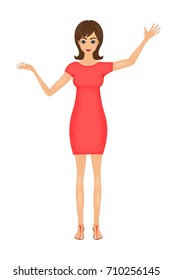 illustration of cute cartoon business woman in a red dress.