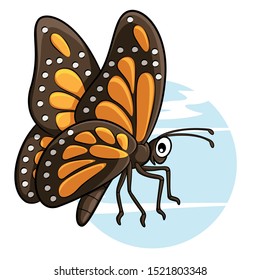 Illustration of cute cartoon butterfly.
