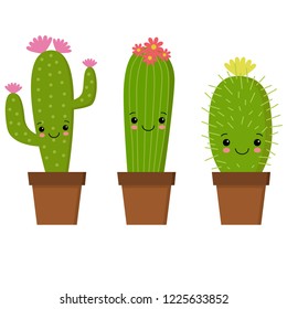 illustration of cute cartoon cactus with funny face in pot. can be used for cards, invitations or like sticker
