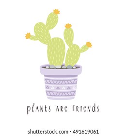 illustration of cute cartoon cactus in pot. can be used for cards, invitations or like sticker