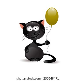 Illustration of a cute cartoon cat with balloon