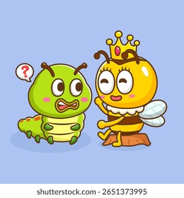 illustration of cute cartoon caterpillar with queen bee