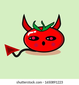 Illustration cute cartoon character devil tomato vector graphic