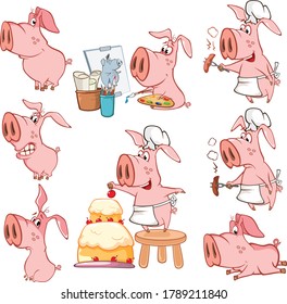  Illustration of a Cute Cartoon Character Pig for you Design and Computer Game.