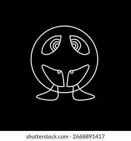 Illustration eines niedlichen Cartoon-Zeichenvektors in kreisförmiger geometrischer Form. Eine geometrische Figur mit einem Gesicht für Kinder, einzeln auf schwarzem Hintergrund.
