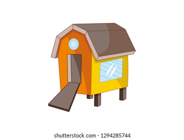 illustration of a cute cartoon chicken house isolated on a white background, cartoon chicken house