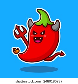 illustration cute cartoon chili devil character icon vector design