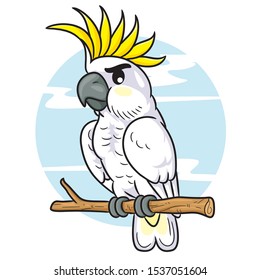 Illustration of cute cartoon cockatoo.